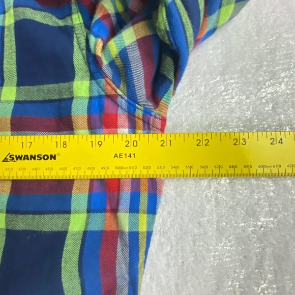 Abercrombie & Fitch Shirt Mens Medium Muscle Flannel Blue Green Plaid Button Up - Picture 9 of 13